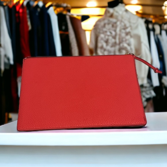 Fossil Emma Pouch Neon Coral Pebbled Leather - Picture 1 of 11